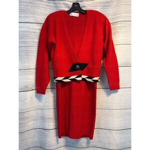 Vintage Steve Fabrikant Red Knit Dress & Cardigan Set Size Petite